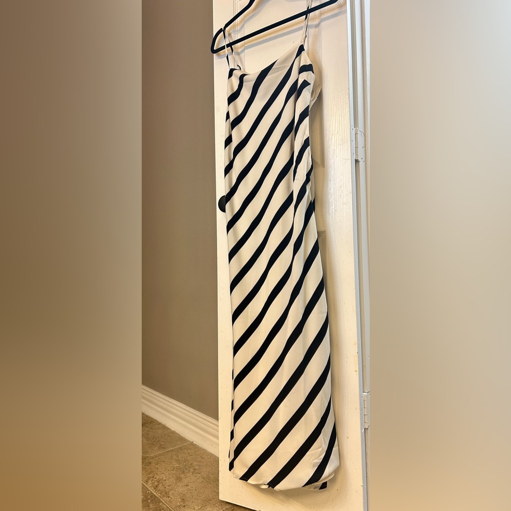Abercrombie & Fitch Black & White Diagonal Stripe Maxi Slip Dress | M